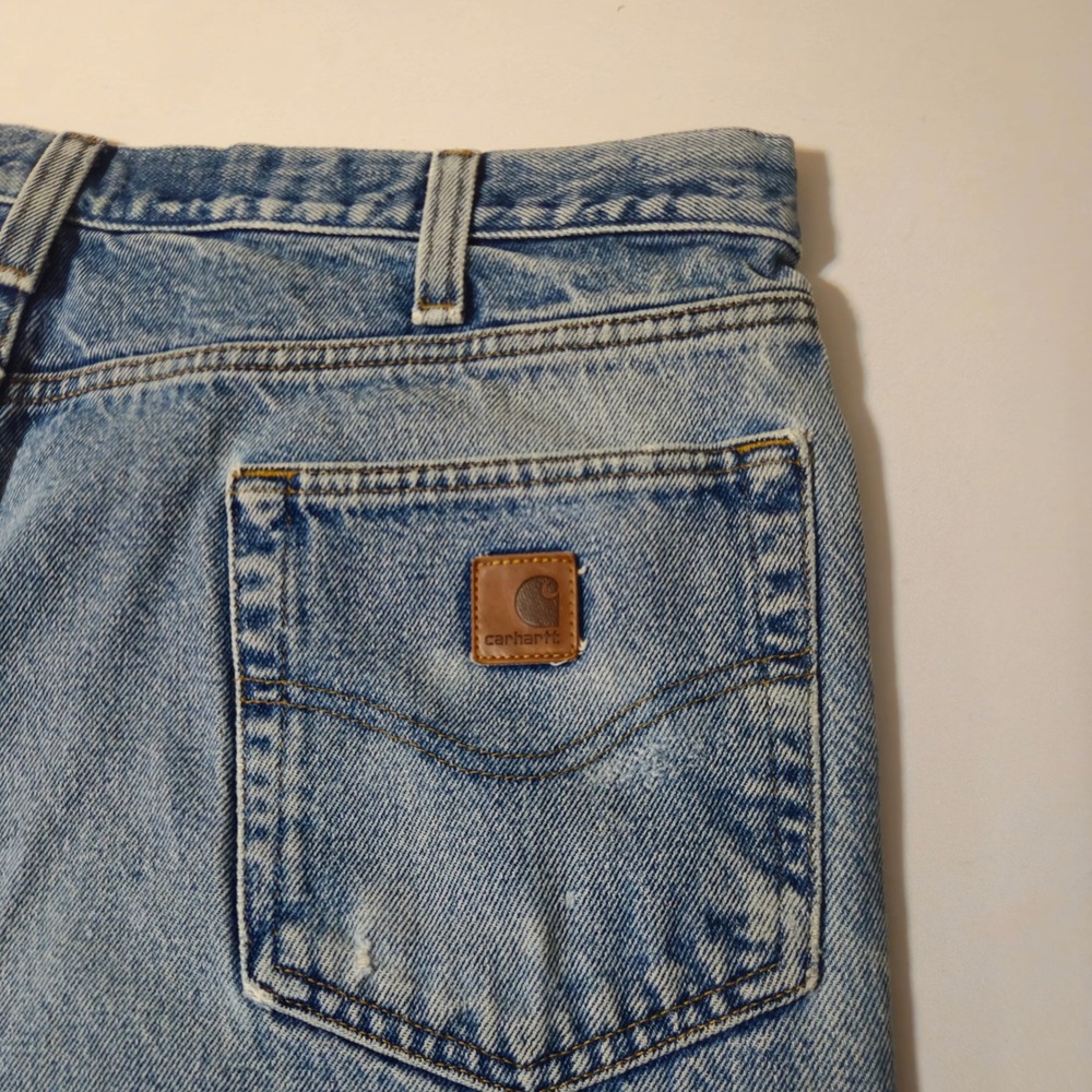 Carhartt Jeans Men 40x31 Blue Light Wash Distressed Relaxed Fit Workwear Denim